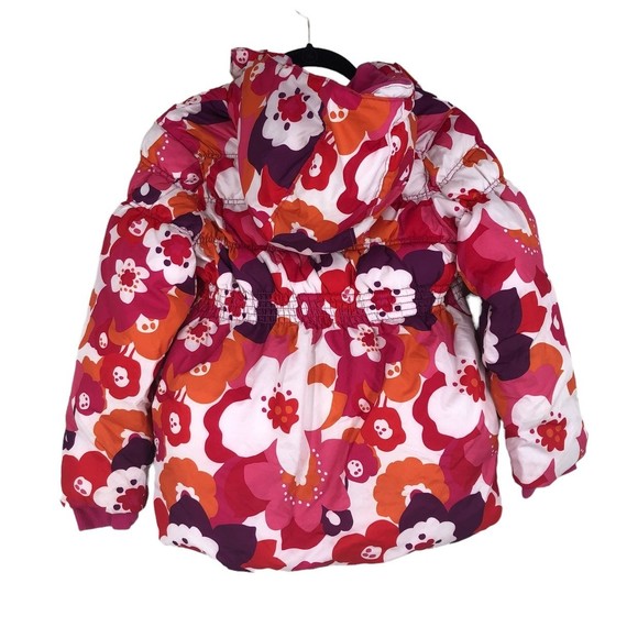 Gymboree Girl sz 7-8 Floral Puffer Coat, Jacket W/Pink Fleece Lining - Picture 2 of 7